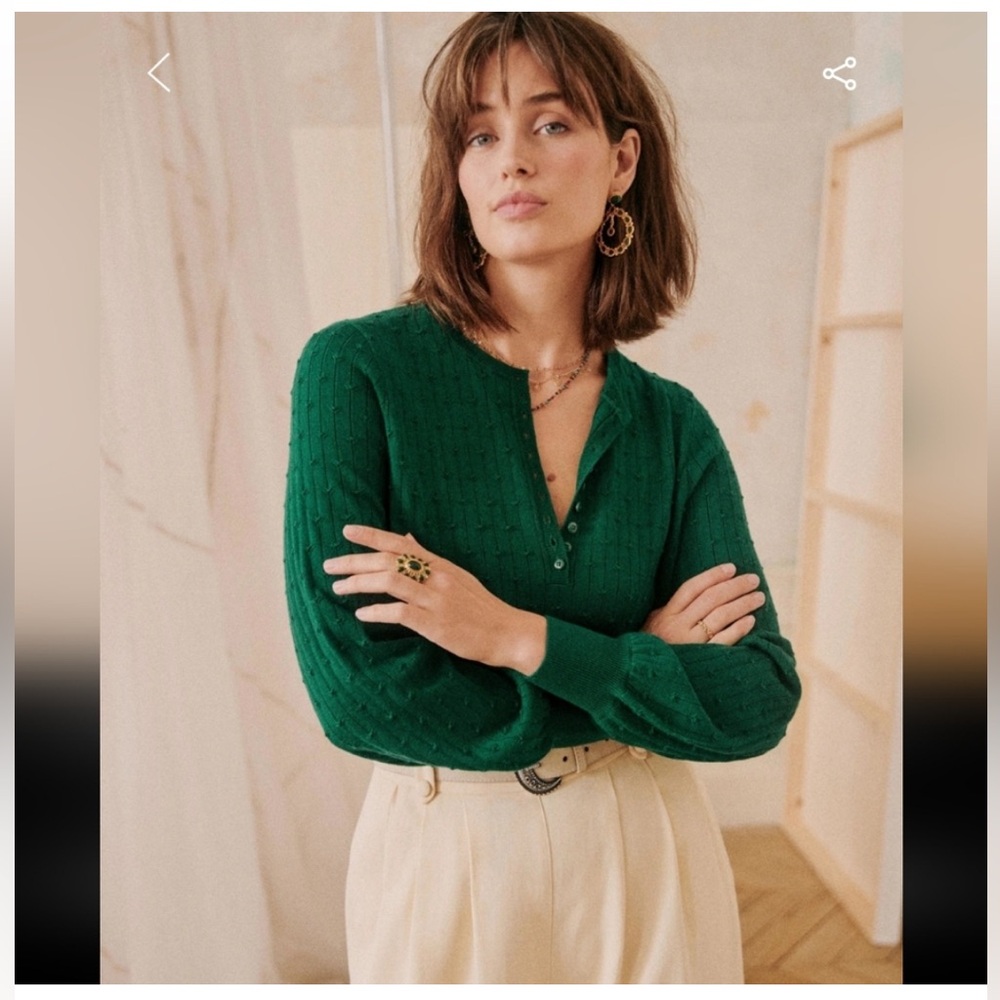 Sezane Emerald Green 100% Merino Wool Sweater XS